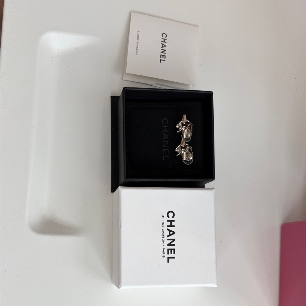 CHANEL Champagne Gold Tone Logo Star Earrings